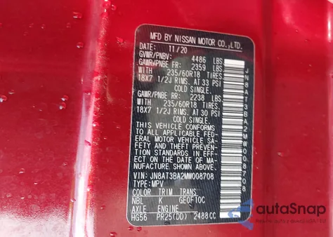 2021 Nissan Rogue Sv Fwd z USA, uszkodzony, nr VIN JN8AT3BA2MW008708